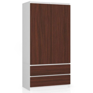 Szafa S 90 Cm 2 Drzwi 2 Szuflady Biała / Wenge