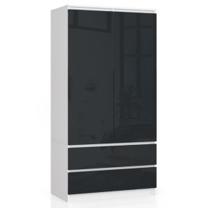 Szafa S 90 Cm 2 Drzwi 2 Szuflady Biała / Grafit Połysk