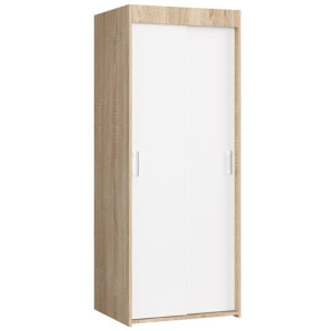 Szafa przesuwna do przedpokoju 70 cm - dąb sonoma-biała - 2D