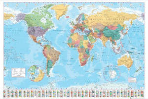 Polityczna Mapa Świata i Flagi - plakat 91,5x61 cm