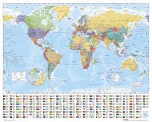Polityczna Mapa Świata i Flagi - plakat 50x40 cm