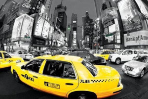 Nowy Jork Godziny Szczytu Times Square Żółte Taxi - plakat 91,5x61 cm
