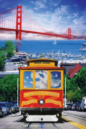 San Francisco Tramwaj i Golden Gate - plakat 61x91,5 cm