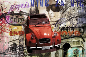 Paryż Wieża Eiffla Citroen deux cv - plakat 91,5x61 cm