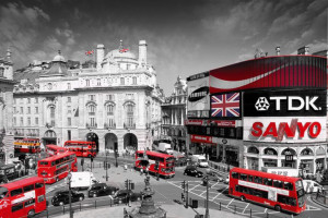 Londyn Piccadilly Circus - Czerwone Autobusy - plakat 91,5x61 cm