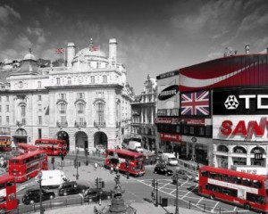 Londyn Piccadilly Circus - Czerwone Autobusy - plakat 50x40 cm