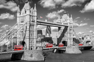 Czerwone Autobusy - Tower - Londyn - plakat 91,5x61 cm