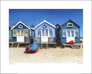 Domki na plaży, Łódka - plakat premium 50x40 cm