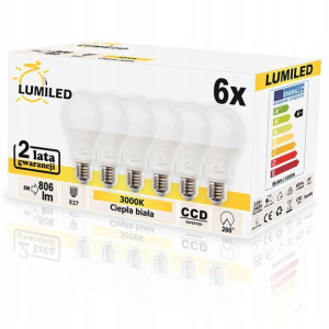6x Żarówka Led E27 8w = 60w 3000k Ciepła Lumiled