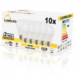 10x Żarówka Led E27 8w = 60w 3000k Ciepła Lumiled