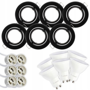 6x Oprawa Halogenowa Ruchoma Czarna + Led Gu10