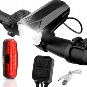 Zestaw Lampek Rowerowych Led Przód Klakson + Tył