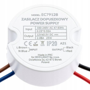 Zasilacz LED do puszki 25W fi 60 2,08A 12V DC