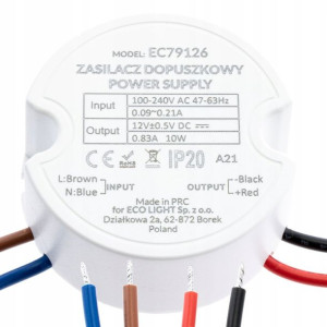Zasilacz LED do puszki 10W fi 60 0.83A 12V DC