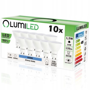 10x Żarówka LED GU10 1,5W 15W 6500K Zimna LUMILED