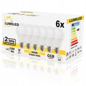6x Żarówka Led E27 A60 13w 3000k Ciepła Lumiled