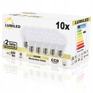 10x Żarówka Led E27 Kulka 7w = 60w 4000k Lumiled
