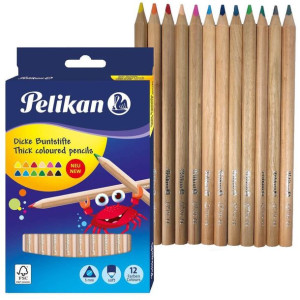 Kredki ołówkowe trójkątne miękkie grube 12szt PELIKAN