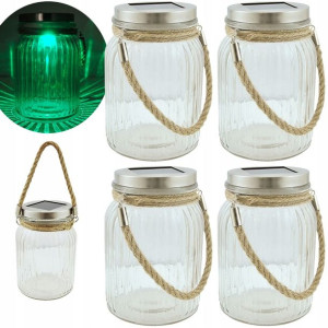 4x Lampka Ogrodowa SOLARNA LED SŁOIK SZKŁO RGB