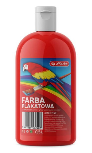 Farba plakatowa w butelce 500ml czerwona HERLITZ