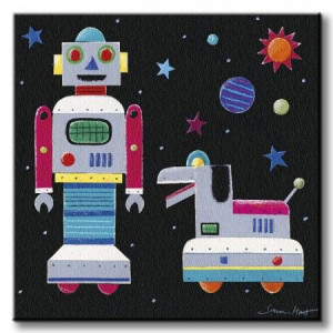 A Robot & His Dog - Obraz na płótnie 30x30 cm