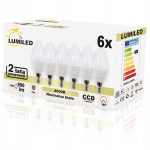6x Żarówka Led Świeczka E14 10w 70w 4000k Lumiled