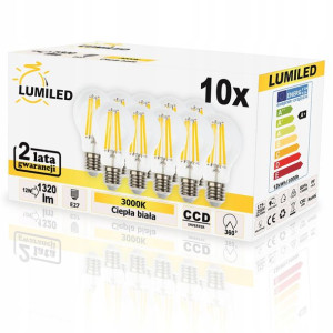 10x Żarówka Led E27 Filament 12w 90w Lumiled 3000k