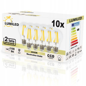 10x Żarówka Led E27 Filament 10w 75w Lumiled 4000k