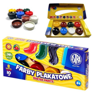 Farby plakatowe szkolne 8 kolorów po 10ml ASTRA