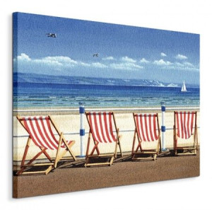 Four Red Deckchairs - Obraz na płótnie 50x40 cm