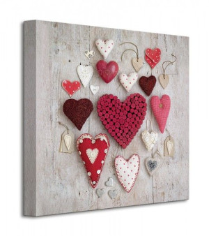 Red & White Hearts Serce - Obraz na płótnie 40x40 cm
