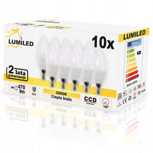 10x Żarówka LED Świeca E14 5W 50W LUMILED CIEPŁA