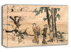 Group of Figures near a Brook, Hokusai - obraz na płótnie 50x40 cm