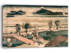 A View of Mount Fuji and Travellers by a Bridge, Hokusai - obraz na płótnie