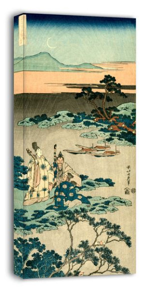 The Minister Toru Daijin Standing by a Lake Beneath a Crescent Moon, Hokusa