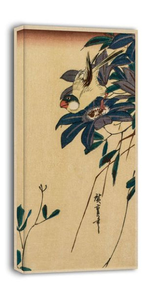 Grosbeak and Clematis, Hiroshige - obraz na płótnie 50x100 cm