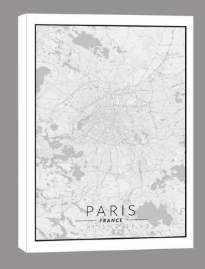 Paris mapa czarno biała - obraz na płótnie 60x90 cm