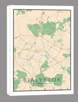 Białystok, Polska mapa kolorowa - obraz na płótnie 60x90 cm