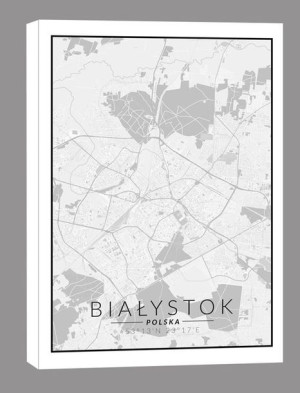 Białystok, Polska mapa czarno biała - obraz na płótnie 90x120 cm