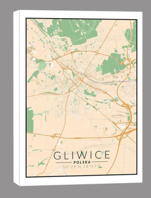 Gliwice, Polska mapa kolorowa - obraz na płótnie 90x120 cm