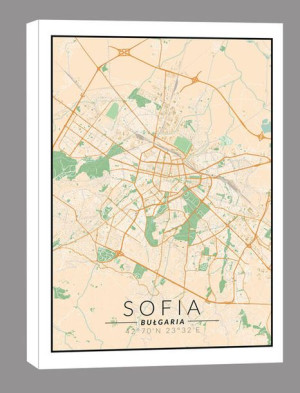 Sofia, Bułgaria mapa kolorowa - obraz na płótnie 70x100 cm