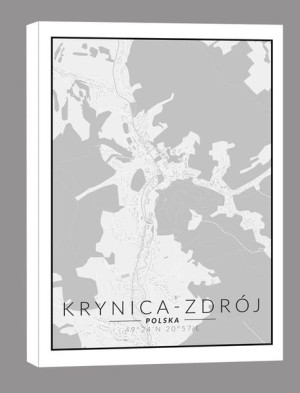 Krynica Zdrój mapa czarno biała - obraz na płótnie 50x70 cm