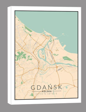 Gdańsk mapa kolorowa - obraz na płótnie 70x100 cm