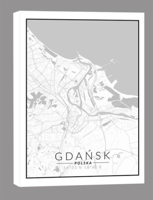 Gdańsk mapa czarno biała - obraz na płótnie 70x100 cm