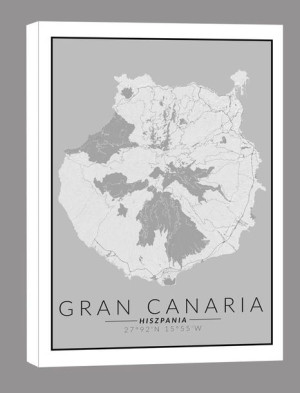 Gran Canaria mapa czarno biała – obraz na płótnie 40x60 cm
