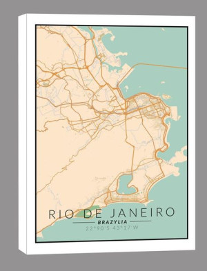 Rio de Janeiro mapa kolorowa - obraz na płótnie 60x90 cm
