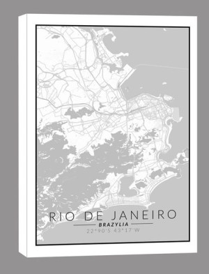 Rio de Janeiro mapa czarno biała - obraz na płótnie 60x80 cm
