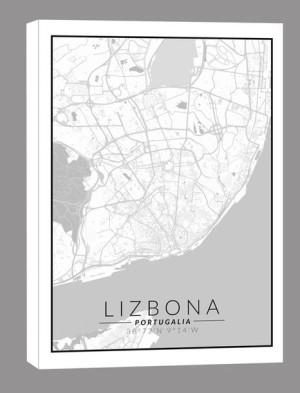 Lizbona mapa czarno biała - obraz na płótnie 20x30 cm