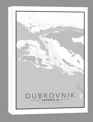 Dubrownik mapa czarno biała - obraz na płótnie 70x100 cm