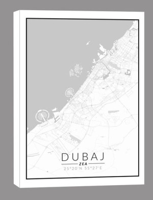 Dubaj mapa czarno biała - obraz na płótnie 40x60 cm